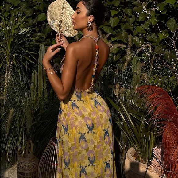 Zara dress midi halter beaded abstract wedding summer vacation boho - Picture 3 of 16